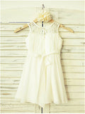 A-line/Princess Scoop Sleeveless Hand-made Flower Tea-Length Chiffon Flower Girl Dresses TPP0007795