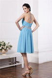 Sheath/Column Halter Sleeveless Beading Pleats Short Chiffon Bridesmaid Dresses TPP0005876