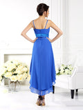 A-Line/Princess Spaghetti Straps Ruffles Sleeveless High Low Chiffon Bridesmaid Dresses TPP0005619