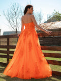 A-Line/Princess Tulle Applique Sweetheart Sleeveless Floor-Length Dresses TPP0001392