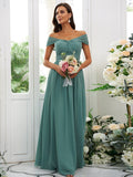 A-Line/Princess Chiffon Ruched Off-the-Shoulder Sleeveless Floor-Length Bridesmaid Dresses TPP0004920