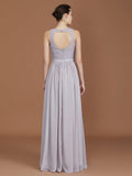 A-Line/Princess Scoop Lace Floor-Length Ruched Chiffon Bridesmaid Dress TPP0005643