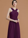 A-Line/Princess Halter Sleeveless Floor-Length Ruched Chiffon Bridesmaid Dresses TPP0005501