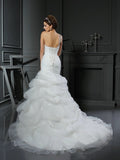 Trumpet/Mermaid Sweetheart Ruffles Sleeveless Long Satin Wedding Dresses TPP0006435