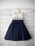 A-line/Princess Straps Sleeveless Bowknot Tea-Length Taffeta Flower Girl Dresses TPP0007587