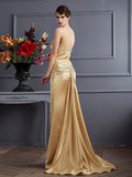 Sheath/Column Sweetheart Sleeveless Beading Long Elastic Woven Satin Dresses TPP0003264