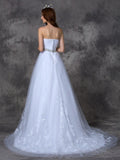 A-line/Princess Sweetheart Beading Sleeveless Long Satin Wedding Dresses TPP0006857