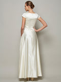 A-Line/Princess Scoop Short Sleeves Beading Long Satin Mother of the Bride Dresses TPP0007075