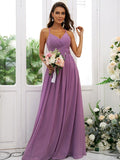 A-Line/Princess Chiffon Ruched V-neck Sleeveless Floor-Length Bridesmaid Dresses TPP0004928