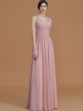 A-Line/Princess V-neck Sleeveless Floor-Length Beading Chiffon Bridesmaid Dresses TPP0005456