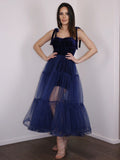 A-Line/Princess Tulle Ruffles Spaghetti Straps Sleeveless Tea-Length Homecoming Dresses TPP0004693