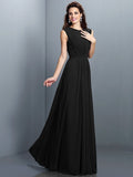 A-Line/Princess High Neck Pleats Sleeveless Long Chiffon Bridesmaid Dresses TPP0005354