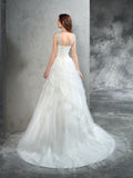 Ball Gown Straps Applique Sleeveless Long Net Wedding Dresses TPP0006551