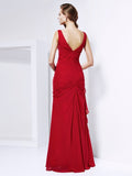 Sheath/Column V-neck Sleeveless Ruched Long Chiffon Dresses TPP0002921