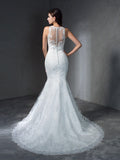 Trumpet/Mermaid Scoop Applique Sleeveless Long Lace Wedding Dresses TPP0006136