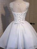 A-Line/Princess Tulle Applique Sheer Neck Sleeveless Short/Mini Homecoming Dresses TPP0003372