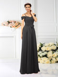 A-Line/Princess Spaghetti Straps Pleats Sleeveless Long Chiffon Bridesmaid Dresses TPP0005293