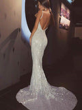 Trumpet/Mermaid Sleeveless V-neck Sweep/Brush Train Ruffles Sequins Dresses TPP0002627