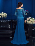 Sheath/Column Off-the-Shoulder Beading Long Sleeves Long Chiffon Mother of the Bride Dresses TPP0007158