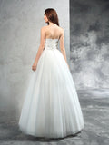 A-Line/Princess Sweetheart Beading Sleeveless Long Net Wedding Dresses TPP0006846