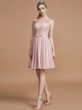 A-Line/Princess V-neck Sleeveless Lace Short/Mini Chiffon Bridesmaid Dresses TPP0005355