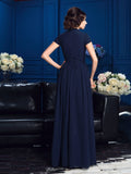 A-Line/Princess V-neck Applique Short Sleeves Long Chiffon Mother of the Bride Dresses TPP0007094