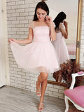 A-Line/Princess Tulle Beading Strapless Short Sleeves Short/Mini Dresses TPP0004845