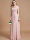 A-Line/Princess V-neck Sleeveless Ruched Floor-Length Chiffon Bridesmaid Dresses TPP0005343