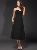 Sheath/Column Sweetheart Ruffles Sleeveless Tea Length Chiffon Bridesmaid Dresses TPP0005620