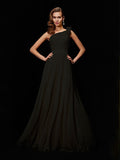 A-Line/Princess One-Shoulder Sleeveless Hand-Made Flower Long Chiffon Bridesmaid Dresses TPP0005084