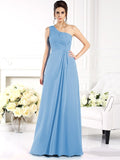 A-Line/Princess One-Shoulder Ruched Sleeveless Long Chiffon Bridesmaid Dresses TPP0005477