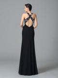 Sheath/Column Straps Beading Sleeveless Long Chiffon Dresses TPP0003944