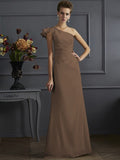 Sheath/Column One-Shoulder Sleeveless Pleats Long Elastic Woven Satin Bridesmaid Dresses TPP0005615