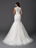 Trumpet/Mermaid High Neck Beading Sleeveless Long Organza Wedding Dresses TPP0006227