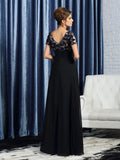 A-Line/Princess V-neck Short Sleeves Long Chiffon Mother of the Bride Dresses TPP0007144