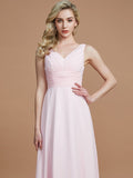 A-Line/Princess Sleeveless Floor-Length Chiffon V-neck Bridesmaid Dresses TPP0005433