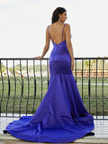 Trumpet/Mermaid Satin Ruffles V-neck Sleeveless Sweep/Brush Train Dresses TPP0001576