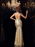 Trumpet/Mermaid High Neck Sleeveless Long Sequins Dresses TPP0003112