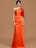 Trumpet/Mermaid One-Shoulder Sleeveless Floor-Length Ruched Satin Bridesmaid Dresses TPP0005353