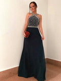 A-Line/Princess Chiffon Floor-Length Sleeveless Halter Beading Dresses TPP0004793