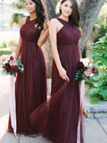 A-Line/Princess Floor-Length Halter Tulle Sleeveless Ruffles Bridesmaid Dresses TPP0005327