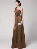 Sheath/Column One-Shoulder Sleeveless Pleats Hand-Made Flower Long Elastic Woven Satin Bridesmaid Dresses TPP0005514