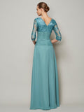 A-Line/Princess V-neck 3/4 Sleeves Lace Long Chiffon Mother of the Bride Dresses TPP0007274