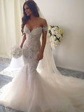 Trumpet/Mermaid Chapel Train Off-the-Shoulder Tulle Sleeveless Wedding Dresses TPP0006019