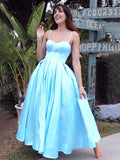 Ball Gown Spaghetti Straps Sleeveless Satin Ruffles Tea-Length Homecoming Dresses TPP0002094