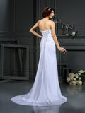 Sheath/Column Sweetheart Beading Sleeveless Long Chiffon Wedding Dresses TPP0006553