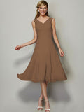 A-Line/Princess V-neck Sleeveless Pleats Short Chiffon Bridesmaid Dresses TPP0005087