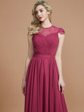 A-Line/Princess Scoop Short Sleeves Chiffon Floor-Length Bridesmaid Dresses TPP0005597