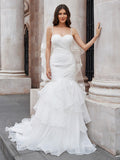 Trumpet/Mermaid Layers Spaghetti Straps Organza Sleeveless Sweep/Brush Train Wedding Dresses TPP0006650