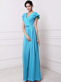 Sheath/Column V-neck Short Sleeves Pleats Long Chiffon Bridesmaid Dresses TPP0005438